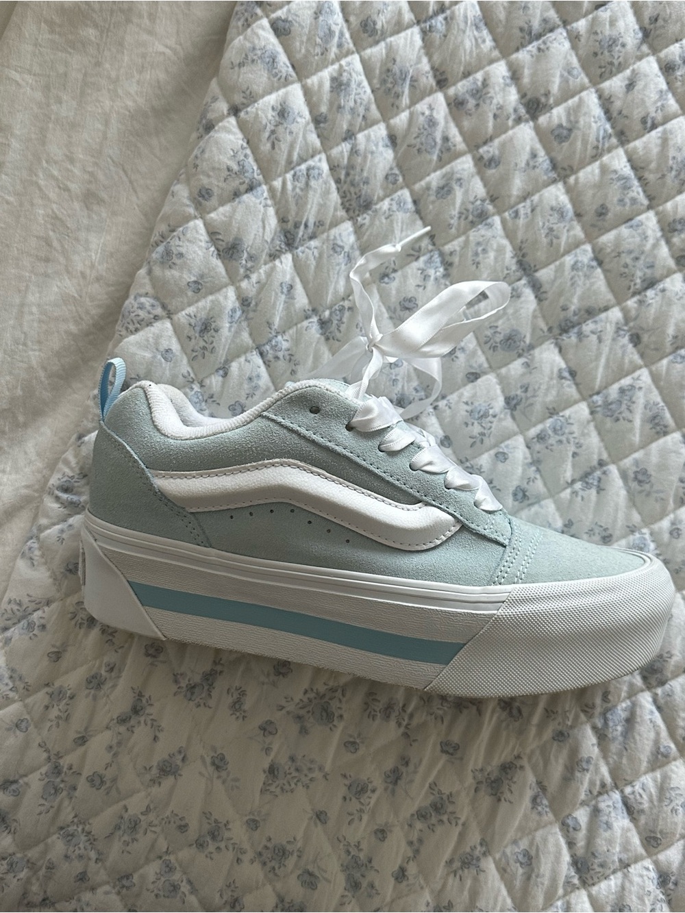 Women’s  Light Blue Suede Platform vans Sneakers with White Accent